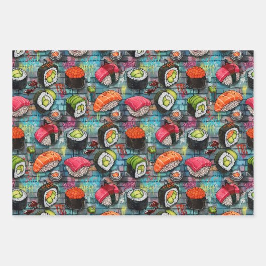 Sushi Wrapping Paper Flat Sheet Set of 3 (Voorkant)
