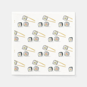 Sushi Zalm Rolls Met Eetstokjes Illustratie Servet