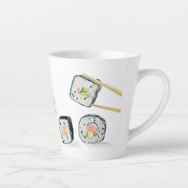 Sushi Zalm Rolls Met Eetstokjes Latte Mok
