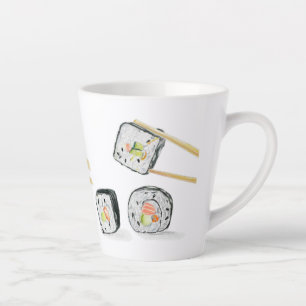 Sushi Zalm Rolls Met Eetstokjes Latte Mok