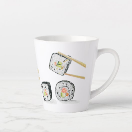 Sushi Zalm Rolls Met Eetstokjes Latte Mok (Rechts)