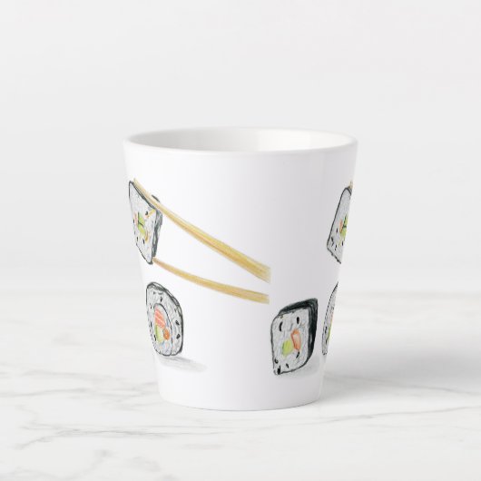 Sushi zalmbroodjes met stokjes latte mok (Voorkant)