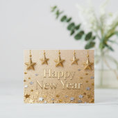 Suspended Stars Happy New Year Chic Modern Briefkaart (Staand voorkant)