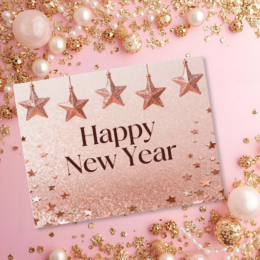Suspended Stars Happy New Year Chic Modern Briefkaart