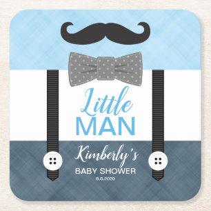 Suspender Little man blue navy boy baby shower Kartonnen Onderzetters