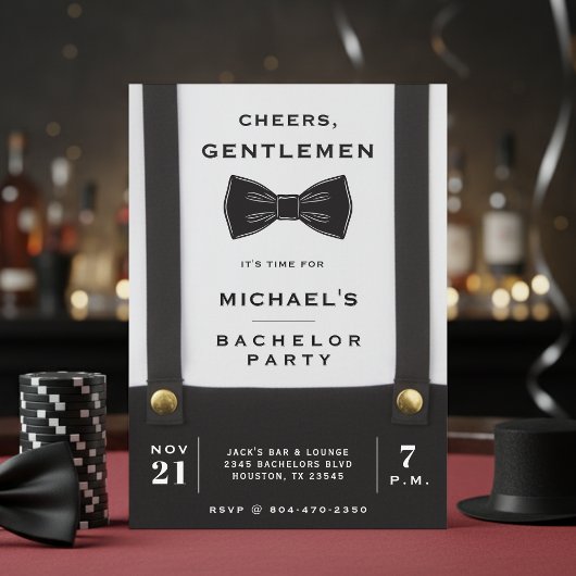 Suspenders Bowtie Cheers Gentlemen Bachelor Party Kaart