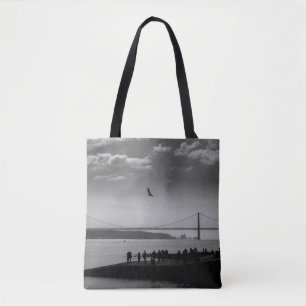 Suspension Bridge in Lissabon Black and White Phot Tote Bag