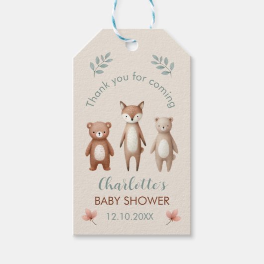 Süße Aquarelldesgin- Waldtiere- beiger Cadeaulabel (Voorkant)