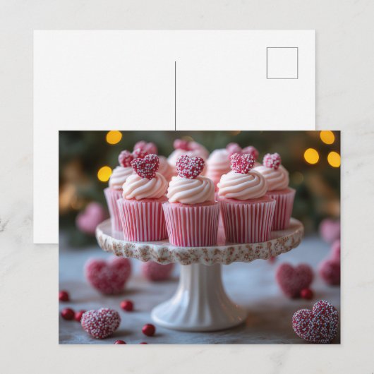 Süße Cupcakes mit Herzen Valentinstag Briefkaart (Voorkant / Achterkant)
