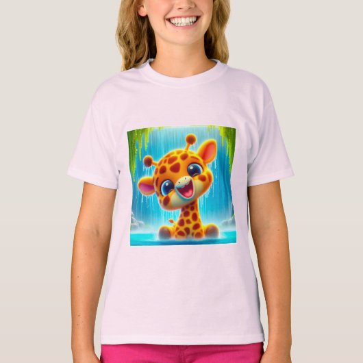 Süsse Giraffe am Wasserfall T-shirt (Voorkant)