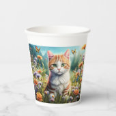 Süße Katze in einer Blumenwiese Papieren Bekers (Voorkant)