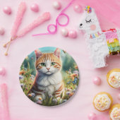 Süße Katze in einer Blumenwiese Papieren Bordje (Feest)