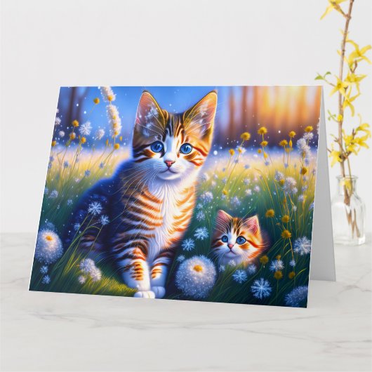 Süße Katzenkinder die auf einer Wiese sitzen Kaart (Gele Bloem)
