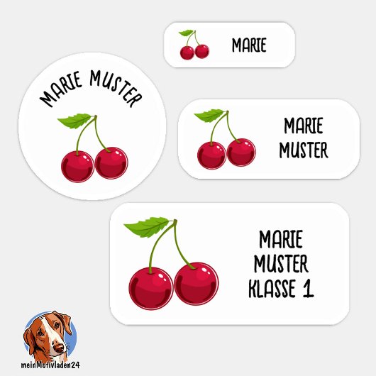 Süße Kirsche Namensaufkleber – 24er Set weiß Sticker