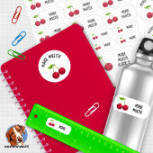 Süße Kirsche Namensaufkleber – 24er Set weiß Sticker