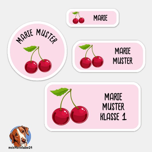 Süße Kirsche Namensaufkleber rosa – 24er Set Sticker
