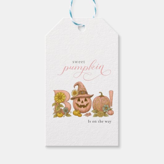 Süße kleine Patch-Pompoen bloemen zijn op weg Cadeaulabel (Voorkant)