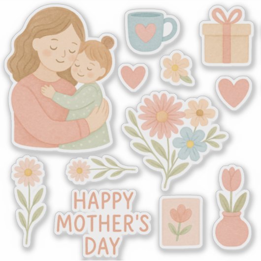 Süße Mama- Tochter Sticker- zum Muttertag- Blumen Sticker (Voorkant)