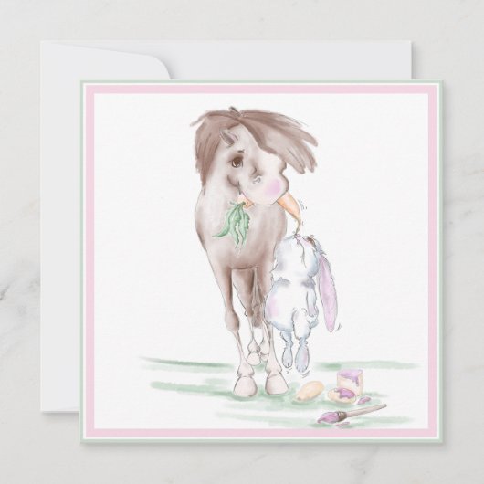 Süsse Pferd und Hase Osterkarte mit Couvert Feestdagenkaart (Voorkant)