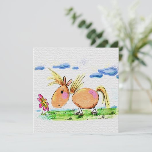 Süsse Pferdekarte, Pferde Aquarell Illustration Feestdagenkaart (Staand voorkant)