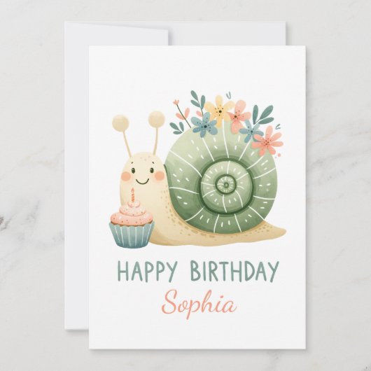 Süße Schnecke mit Cupcake- Happy Birthday Kaart (Voorkant)