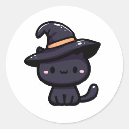 Süße Schwarze Katze mit Hexenhut Ronde Sticker