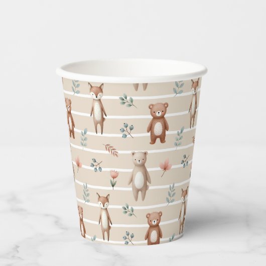 Süße Waldtiere- Aquarell- Muster- beige Papieren Bekers (Voorkant)