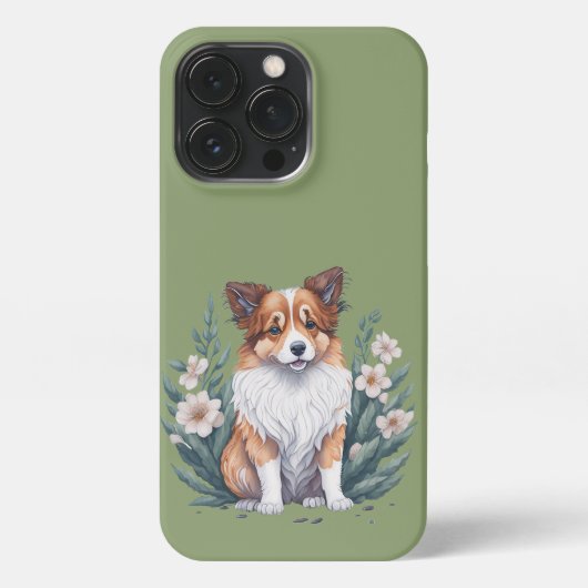 Süßer Collie umringt von Blumen -  iPhone Hoesje (Achterkant)