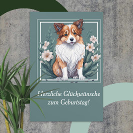 Süßer Collie umringt von Blumen -  Kaart