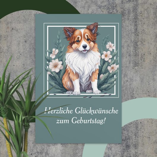 Süßer Collie umringt von Blumen -  Kaart