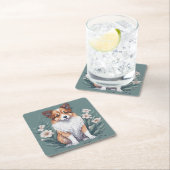 Süßer Collie umringt von Blumen -  Kartonnen Onderzetters (Insitu)