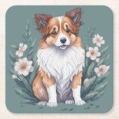 Süßer Collie umringt von Blumen -  Kartonnen Onderzetters (Voorkant)