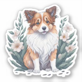 Süßer Collie umringt von Blumen -  Sticker