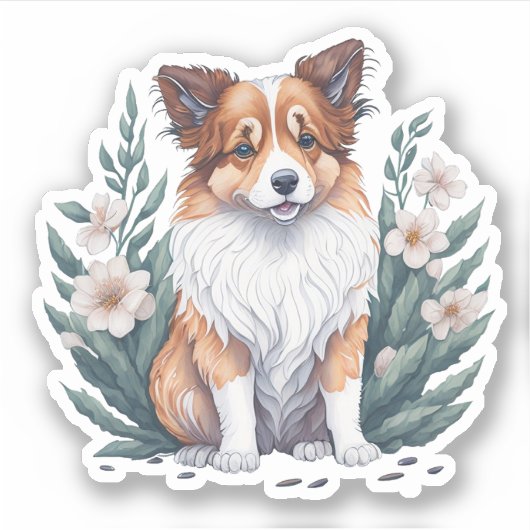 Süßer Collie umringt von Blumen -  Sticker (Voorkant)