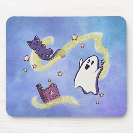 Süßer Geist und Katze beim Zaubern auf Mousepad Muismat (Voorkant)