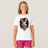Süßer Hase guckt durch Loch - Osterhase T-shirt (Voorkant volledig)