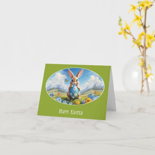 Süßer Osterhase in Landschaft -  Kaart (Gele Bloem)