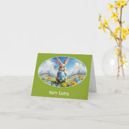 Süßer Osterhase in Landschaft -  Kaart