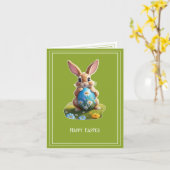 Süßer Osterhase mit einem Osterei -  Kaart (Gele Bloem)