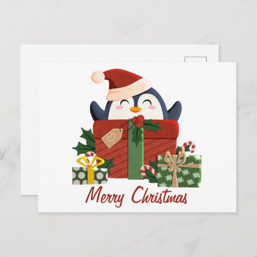 Süßer Pinguin wünscht frohe Weihnachten Feestdagenkaart (Voorkant / Achterkant)