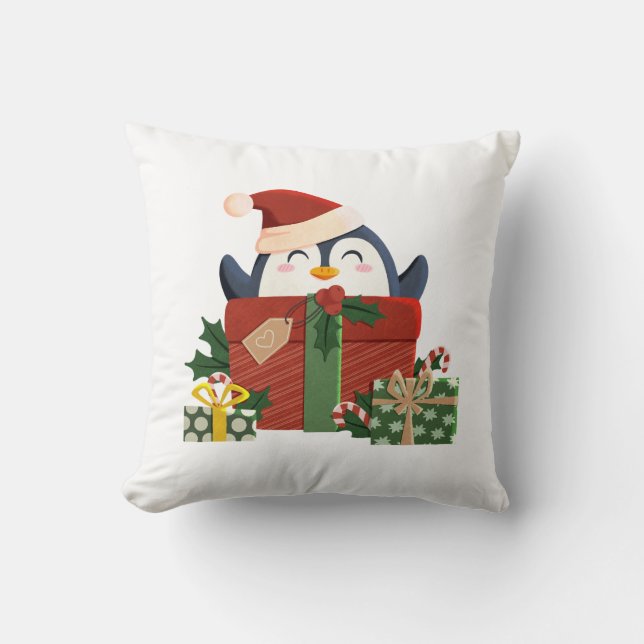 Süßer Pinguin wünscht frohe Weihnachten Kussen (Voorkant)