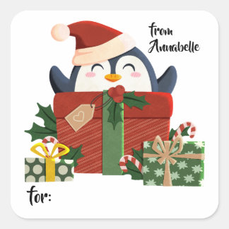 Süßer Pinguin wünscht Frohe Weihnachten Vierkante Sticker