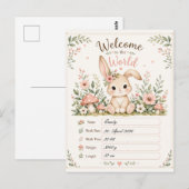 Süßes Baby Hasen Design mit Geburtsdaten Feldern Briefkaart (Voorkant / Achterkant)