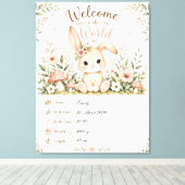 Süßes Baby Hasen Design mit Geburtsdaten Feldern Canvas Afdruk (Insitu (Houten vloer))