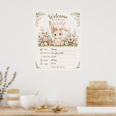 Süßes Baby Hasen Design mit Geburtsdaten Feldern Poster (Keuken)
