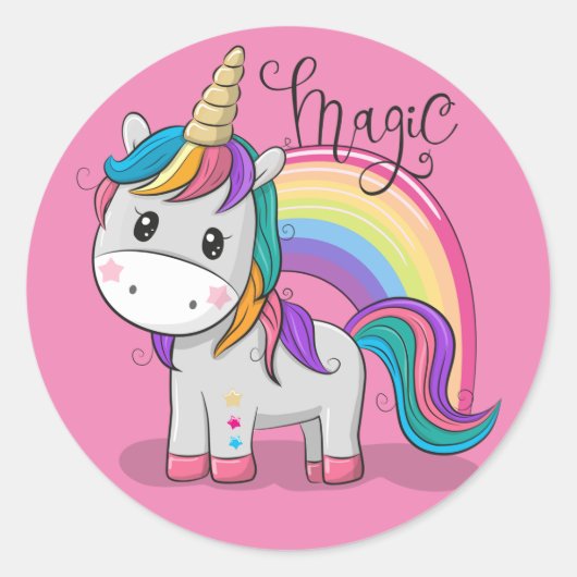 Süßes Einhorn Unicorn mit großen Augen Ronde Sticker (Voorkant)
