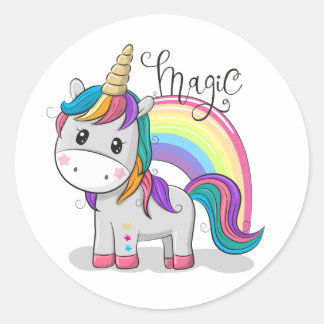 Süßes Einhorn Unicorn mit großen Augen Ronde Sticker
