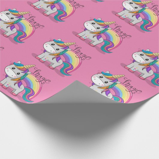 Süßes Einhorn Unicorn mit großen Augen rosa Cadeaupapier (Hoek)