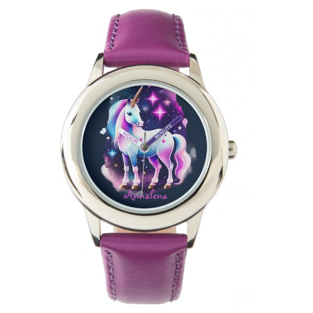 süßes Einhorn vor einem funkelnden Sternenhimmel Horloge (Voorkant)