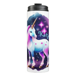 süßes Einhorn vor einem funkelnden Sternenhimmel Thermosbeker